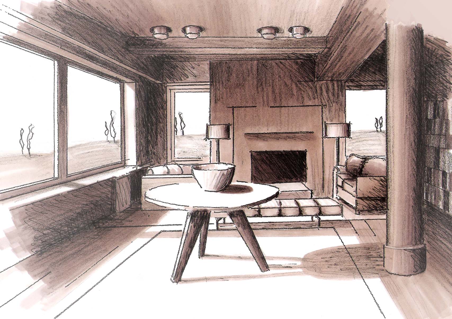 sketch of a room in daylight